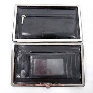 VTG Abas Cache Alligator Wallet Clutch Black Metal Framed Card Slots